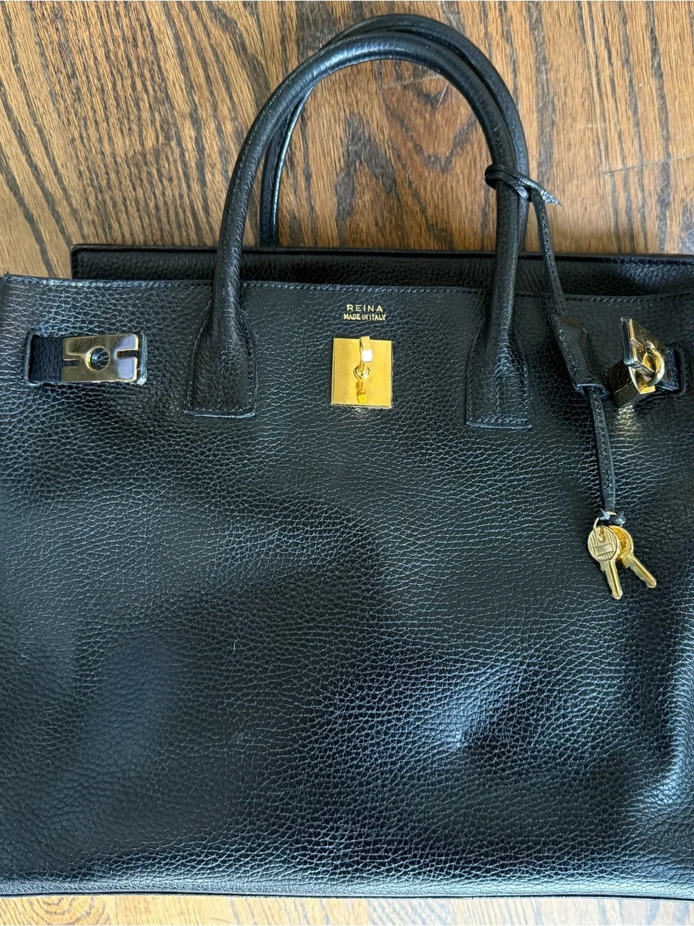 Reina Italian leather vintage Kelly style Tote Bag with Gold Hardware - Picture 3 of 14